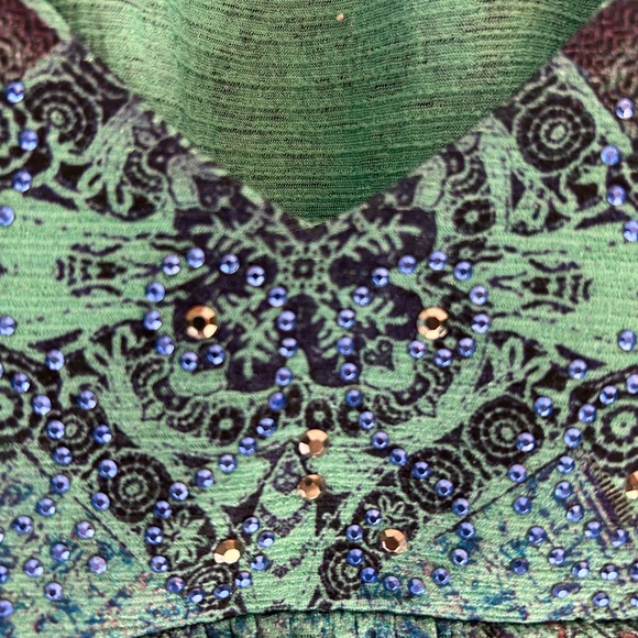 ONE WORLD Teal and Black Patterned Tunic - Picture 2 of 3